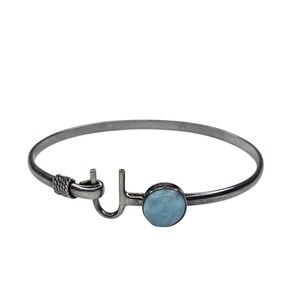 Vintage Bangle 925 Sterling Silver 6.5in Larimar Hook Eye Coastal Bracelet